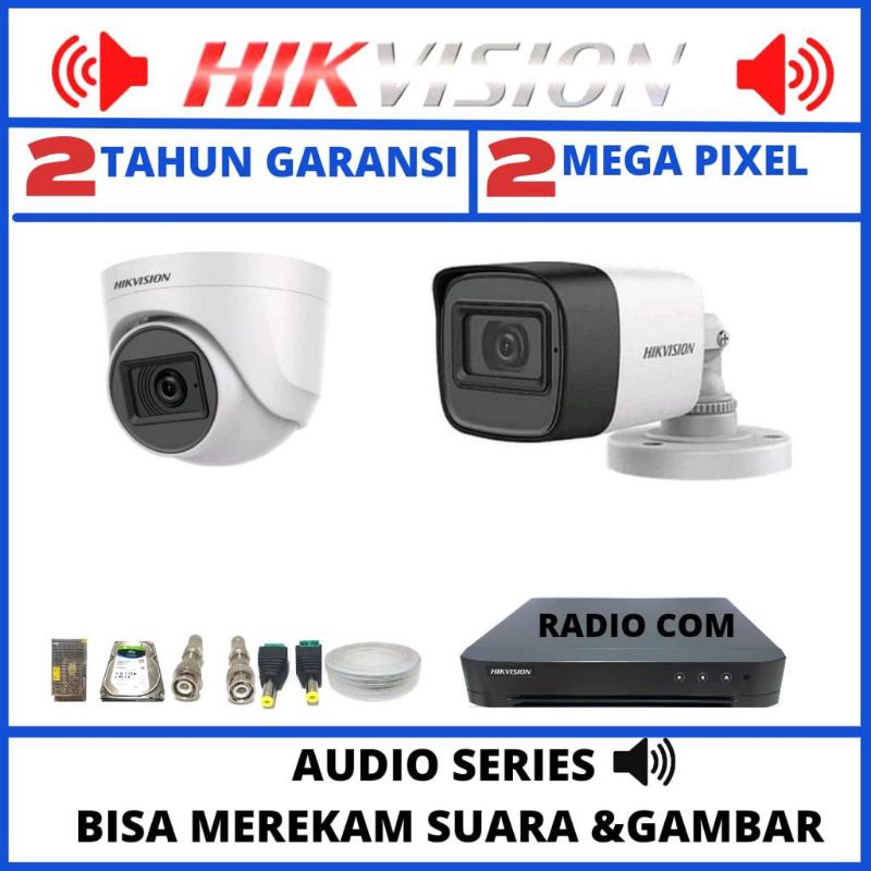 PAKET CCTV HIKVISION AUDIO 4 CHANNEL 2 KAMERA 2MP 1080P KOMPLIT TINGGAL PASANG