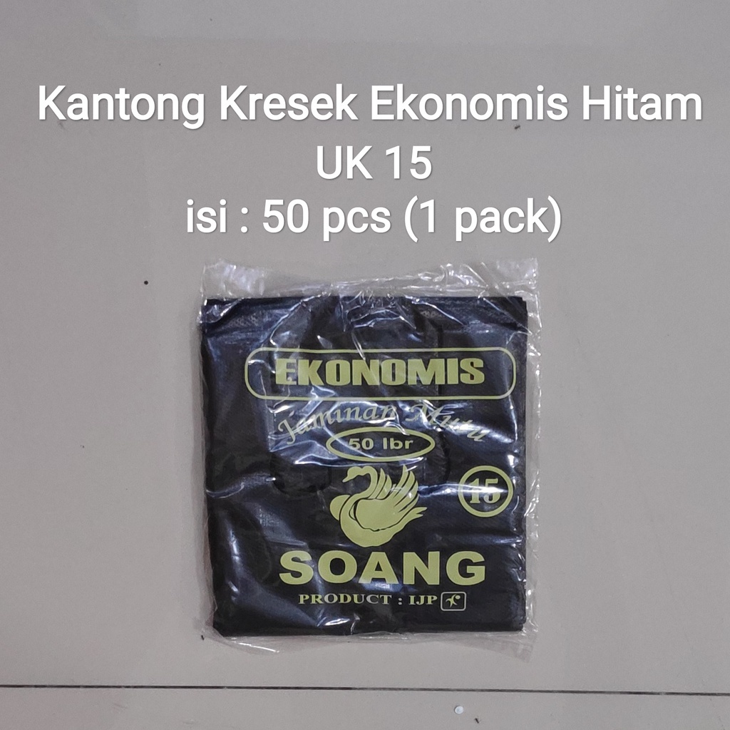 Eko 15 | kantong Kresek Hitam ekonomis ukuran 15 isi 50 lembar, Kantong Plastik Hitam TIpis