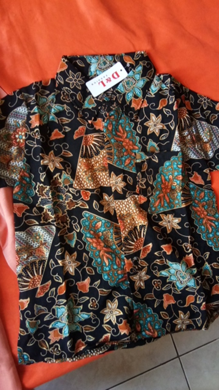 Jlshop Kemeja Batik Motif Kipas Prada Foil Premium Anak Laki Laki Model Klep Intip(real Pict)