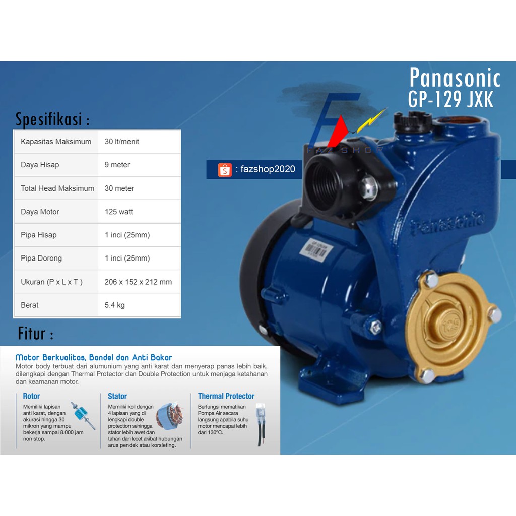 pompa air PANASONIC GP 129 JXK Sumur Dangkal