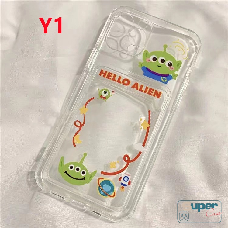 Case Tas Kartu Alien Kartun Lucu Bening Untuk iPhone 7plus 11 12 13 14 pro Max 6 6s 78 plus X XR XS Max SE Soft Tpu Cover
