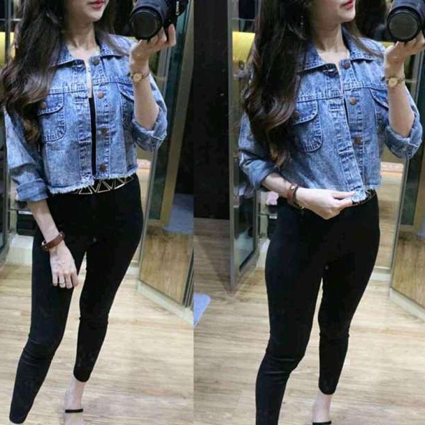 Jaket Jeans Crop Rawis Snow Blue/ Jaket Jeans Wanita Snow Black