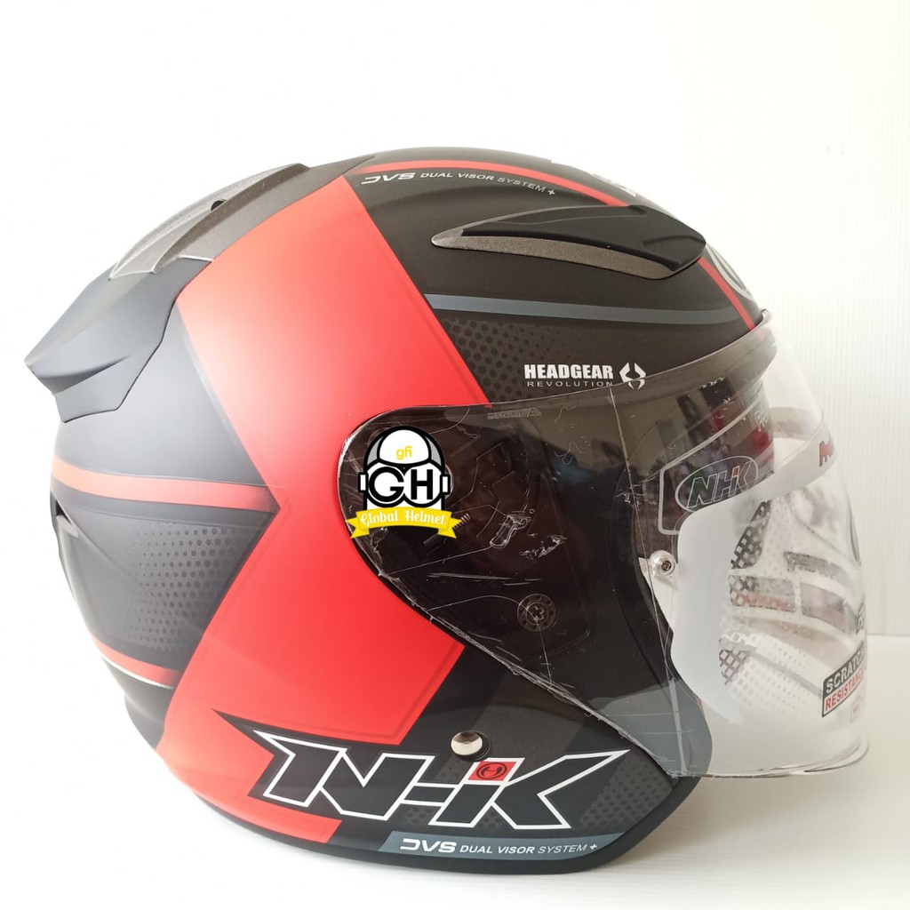 HELM NHK R1 NAPOLEON BLACK RED DOFF DOUBLE VISOR HALF FACE