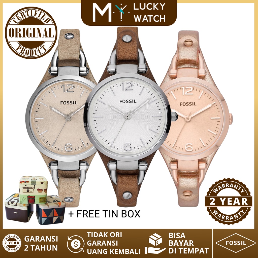 [ FOSSILORI - GARANSI ] JAM TANGAN WANITA FOSSILGEORGIA ES 3060 ES 2830 ES 3413 LEATHER STRAP
