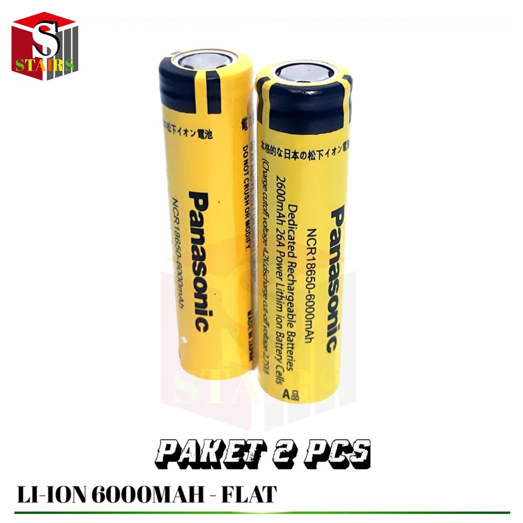 Batterai Charger/Baterai Cas 18650 Li-ion 3.7volt-6000mAh Warna Kuning Plus Ceper Paket Isi 2pcs