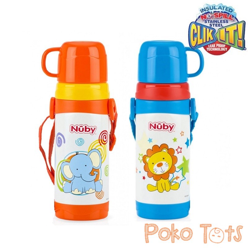 Nuby Clik-It Stainless Steel Insulated Cup 360ml Thermos plus Cangkir