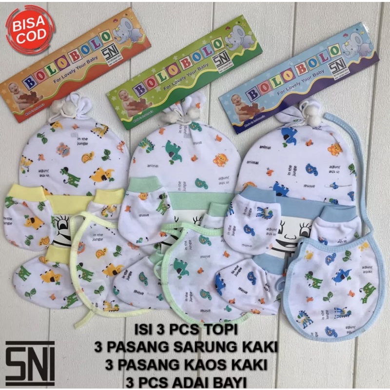 PROMO 7.7 3 Set Kupluk Sartaki Adai Bayi Kupluk Bayi Sarung Tangan Bayi Slaber Bayi Adai Bayi DNW BABY