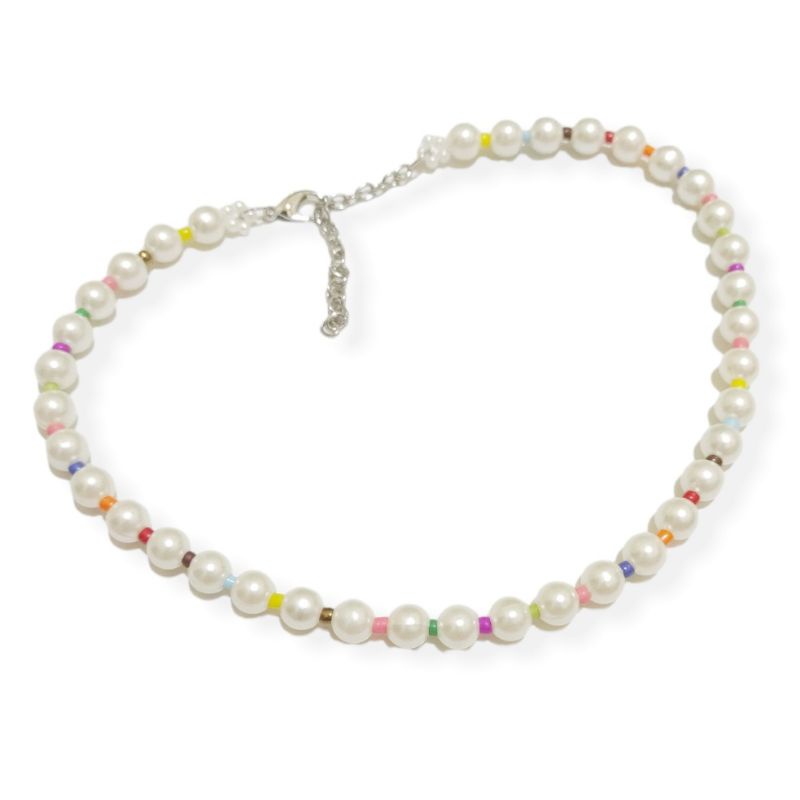 Penelope Bohemian Beads Pearl Choker Necklace Kalung Mutiara Boho Style Colorful