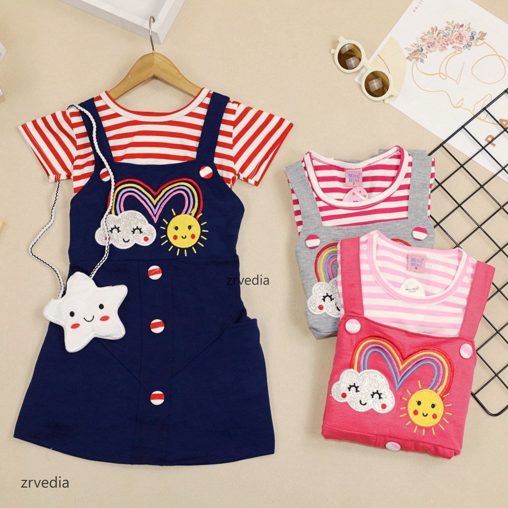 [FREE TAS] Dress Lilly uk 1-9 Tahun / Baju Anak Perempuan Kualitas Import Overall Baju Kodok Dres Balita 5 th Korea Denim Set Premium ZR-Vedia