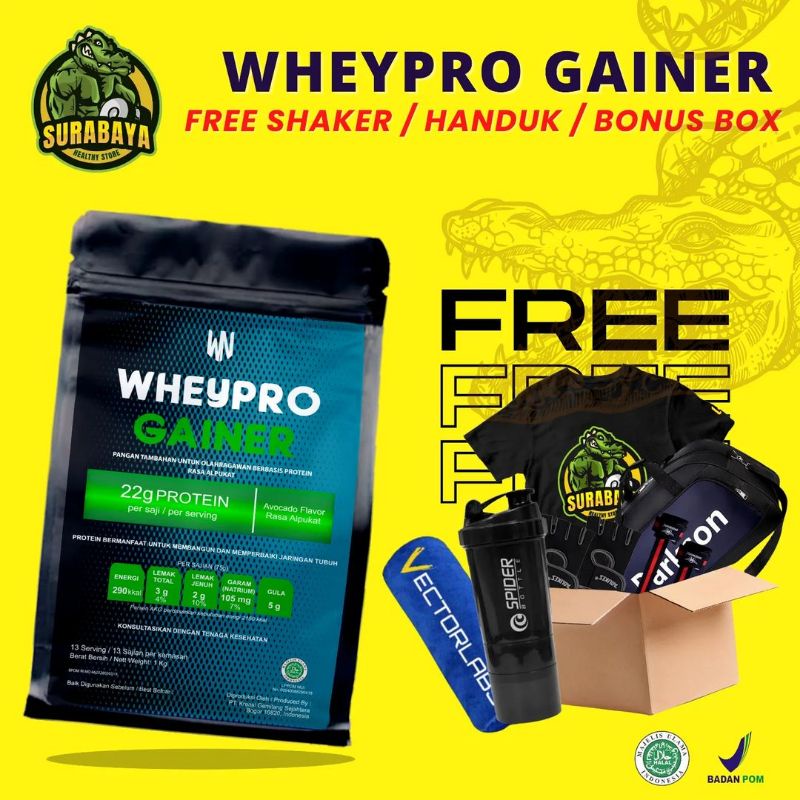 Whey Pro Protein Gainer 1 Kg 2.2 Lbs 1Kg WheyPro Nutrition Weight Gain Mass Susu Fitness Penambah Berat Badan BPOM HALAL