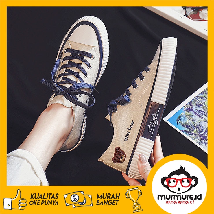 MURMURE.ID | BEAR SEPATU WANITA IMPORT SNEAKERS TALI KANVAS MODEL TERBARU TRENDY DAN ELEGAN