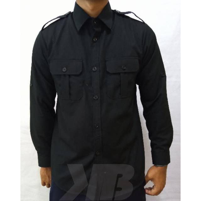 KEMEJA HITAM/ KEMEJA SATPAM/ KEMEJA KANTOR | KEMEJA SECURITY Pdl Pdh Pria Warna Hitam lengan Panjang