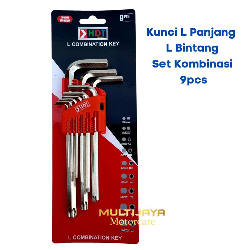 Kunci L Set Bintang + L Panjang L Combination Key HDT 9 pcs Extra Long Hex Key