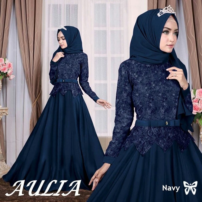 Gamis Brukat Aulia Syari - Navy Berkualitas