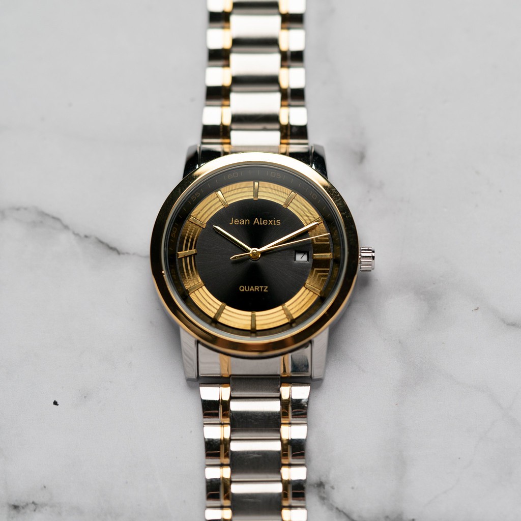 Jam Tangan Rantai Pria Cowok Anti Air Jean Alexis RANGUALD GKT JA106 - Black Dial (Pria 42mm)