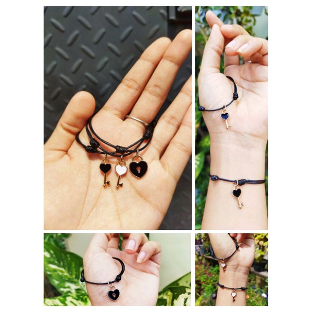 WA131 Gelang Tali Korea Charm Key and Padlock Aloy Simple Tipis by Wynter Craft