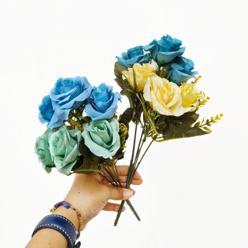 Bunga Mawar 2 Warna AF58 Hybrid Tea Roses Plant Artificial Dekorasi Backdrop Properti Foto Wedding