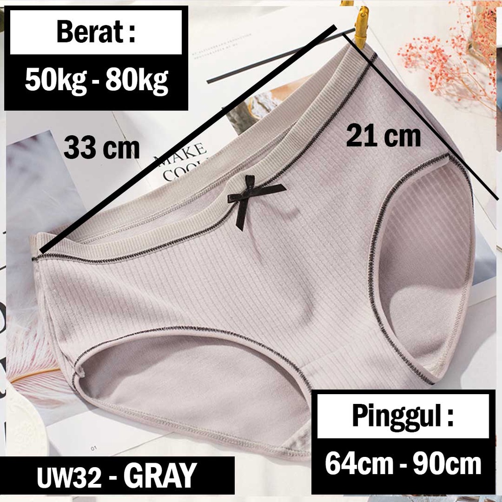 3SP | UW32 Celana Dalam Remaja Wanita Garis Polos Pita List Hitam Fashion Korea Import-Gray