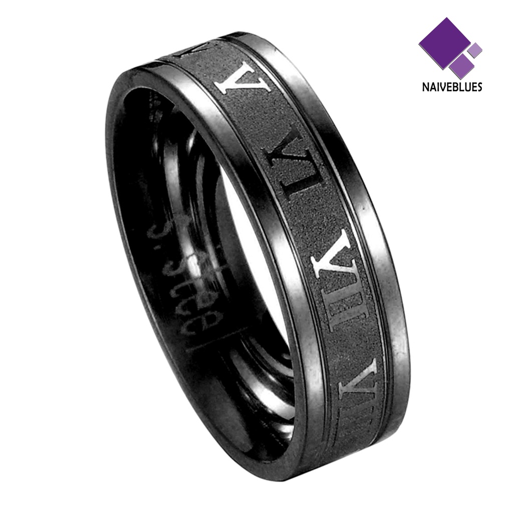 Naiveblue Cincin Titanium Desain Angka Romawi Gaya Punk Untuk Unisex / Pria / Wanita