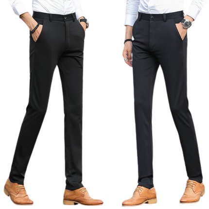 Lesta Langgeng - Celana Formal Pria  Dewasa Slimfit Bahan Kain Teflon Warna Hitam 27-36