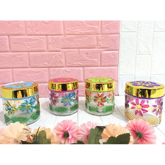 Toples Kaca Toples Kue Motif Bunga Timbul Harga Perbiji