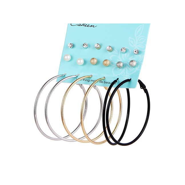 LRC Anting Tusuk Fashion Gold Alloy Earrings Set Of 9 D23536