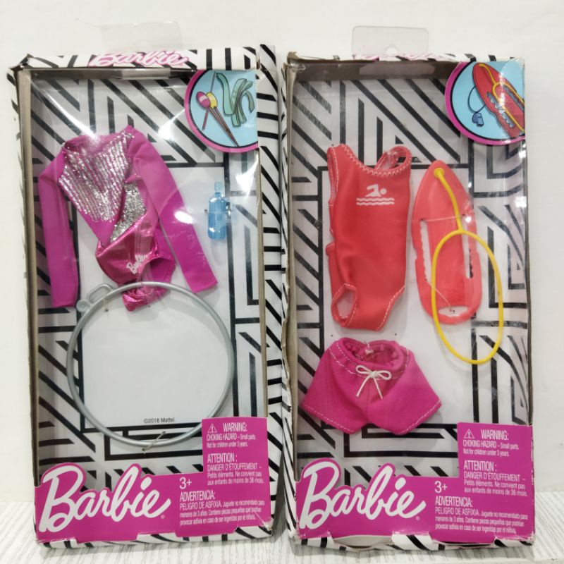 ORI original mattel barbie baju ganti pakaian dress terusan setelan aksesoris accessories toys doll akrobat gym gymnast swim suit swimsuit ring papan renang atraksi panggung