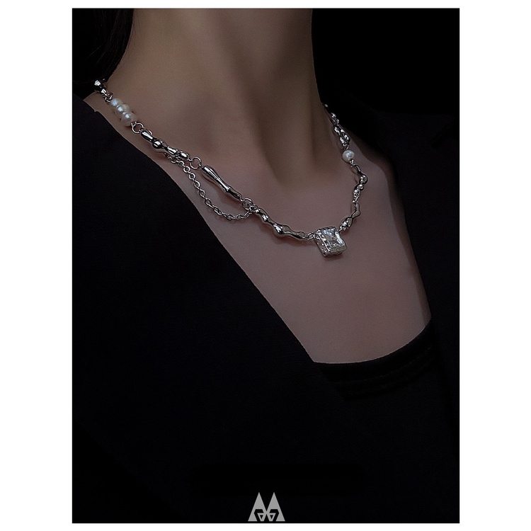 Kalung Choker Rantai Klavikula Hias Mutiara Mosaik Untuk Perempuan