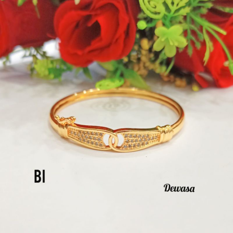 Gelang Bangkok Dewasa Permata Zircon Buka Samping Perhiasan Wanita Gold Modern (COD)