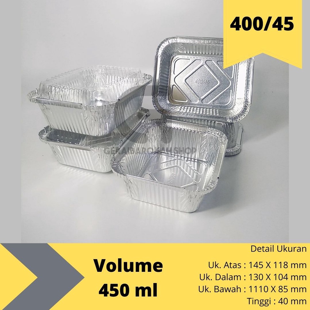 Aluminium Foil Kotak OIV 450 + Tutup P435 / P 435 Wadah Tray 400/45 (450 ml) Cup Alumunium Foil PREM