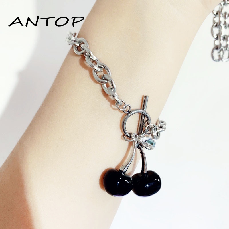 Set Kalung Chokergelang Rantai Liontin Buah Ceri Warna Hitam Elegan Untuk Wanita  ANTOP