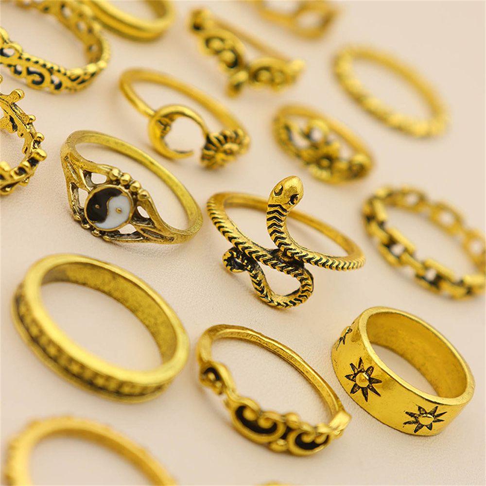 PINEAPPLE 16pcs /Set Cincin Set Wanita 16Pcs /Set Rock Punk Hip Hop Vintage Aksesoris Tangan