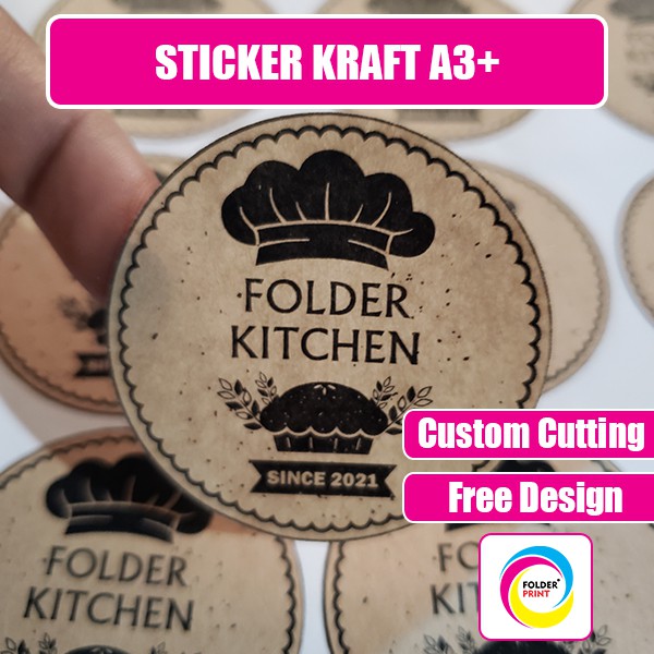 Cetak Stiker Kraft A3+ Label Custom Cutting Free Design