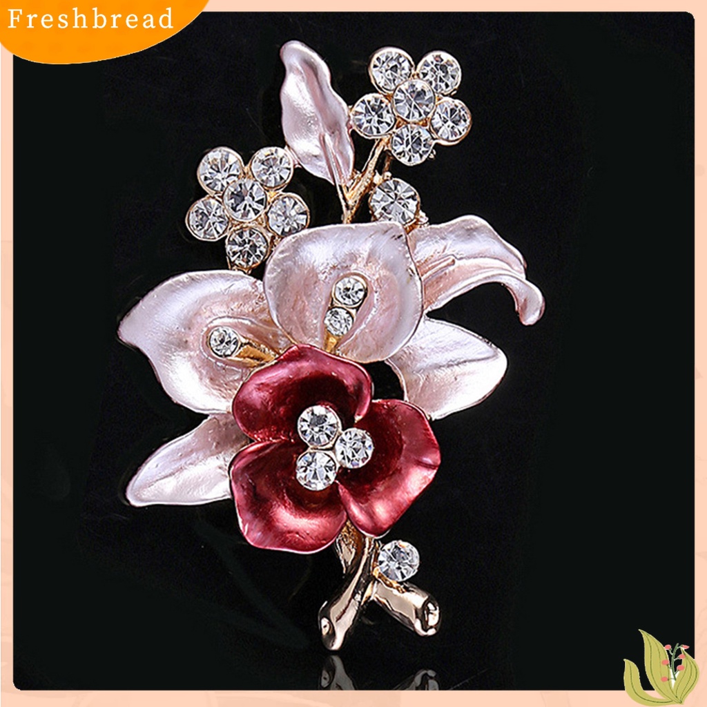 [ TERLARIS]Brooch Pin Flower Shape Chic Decoration Alloy Rhinestone Inlaid Flower Brooch Pin for Wedding