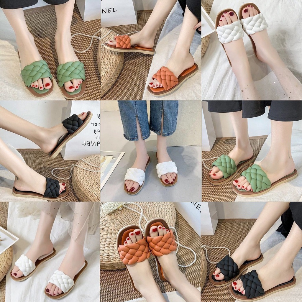 TOPGROSIR TG1462 Sandal Slip Wanita Motif Kepang Besar/Import/ Sandal ala korea kekinian