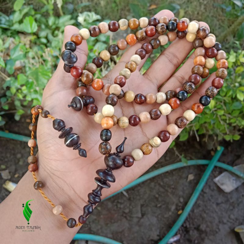 Tasbih Kombinasi 22 Kayu Langka Bertuah Nusantara Super Size 8mm, Tasbih Muslim 99 Butir Antik