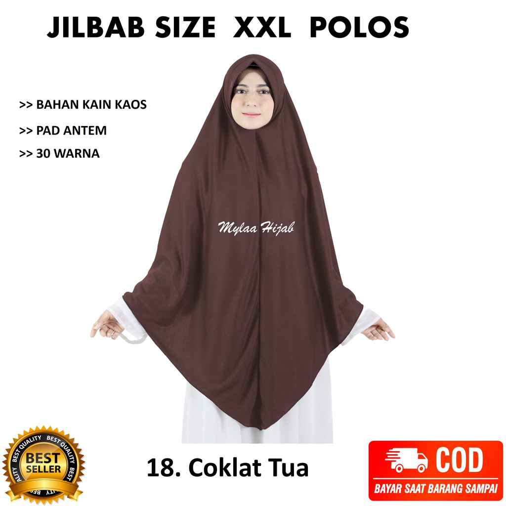 Jilbab instan NON SERUT Size XXL Pad Antem Bahan Kaos PE murah XXL-03 HARGA GROSIR TERMURAH.-18. COKLAT TUA
