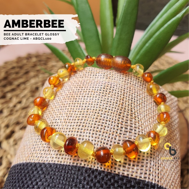 Gelang Amber Dewasa Premium Glossy Cognac Lime ABGCL100 By Amber Bee