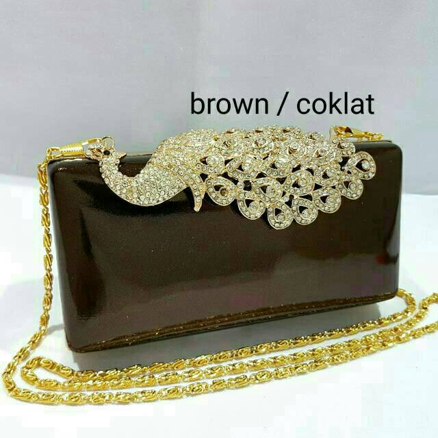 Clutch Pesta Farnell Import Burung Merak Kristal Berlian Imitasi Tas Kondangan Mewah 2599