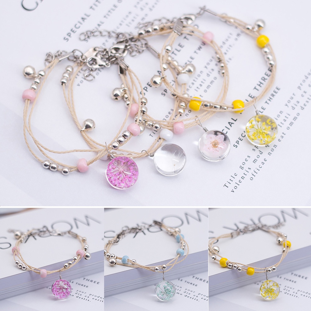 Hu Hu Hu Hu Hu Alat Bantu Pasang Kacamata♡ Gelang Tali Anyam Handmade Dengan Bola Kaca Isi Bunga Kering Untuk Wanita