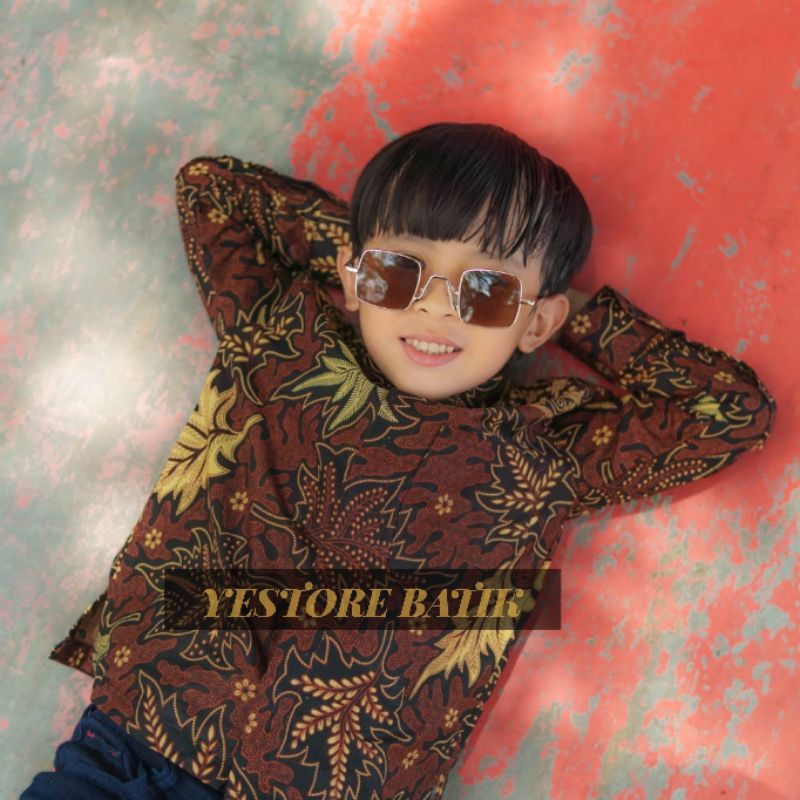 Kemeja Batik Baju Batik Anak Laki-laki Lengan Panjang Terbaru Motif Daun Jati