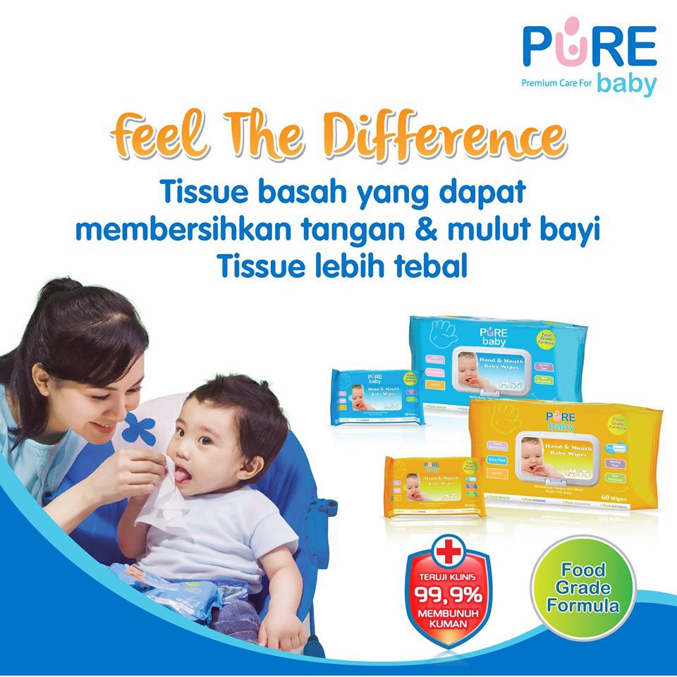 Pure Baby Wipes Hand &amp; Mouth 60s / Pure Baby Tissue Bayi