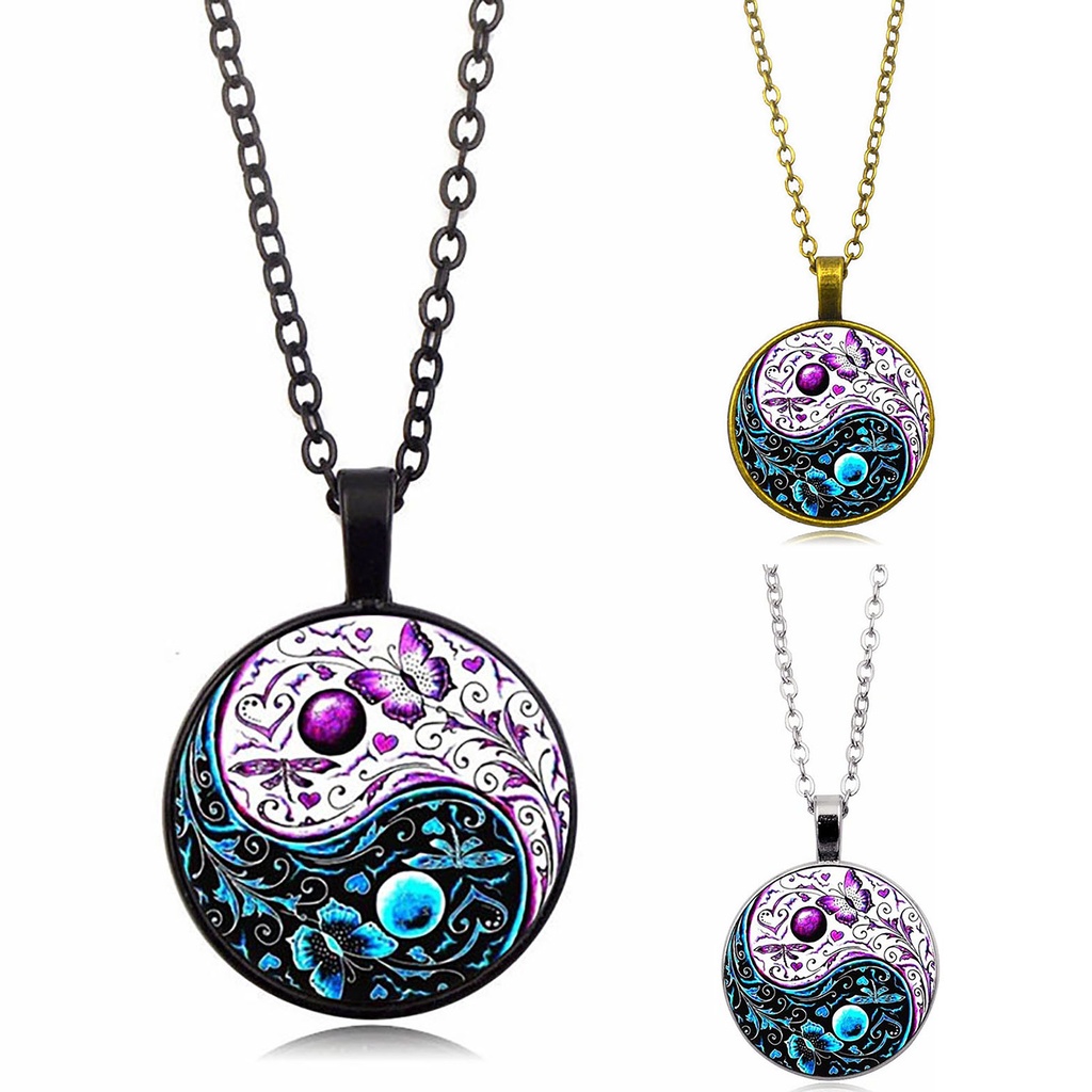 Hu Hu Hu Hu Hu Alat Bantu Pasang Kacamata♡ Kalung Liontin Tai Chi Motif Kupu-Kupu Gaya China Untuk Unisex