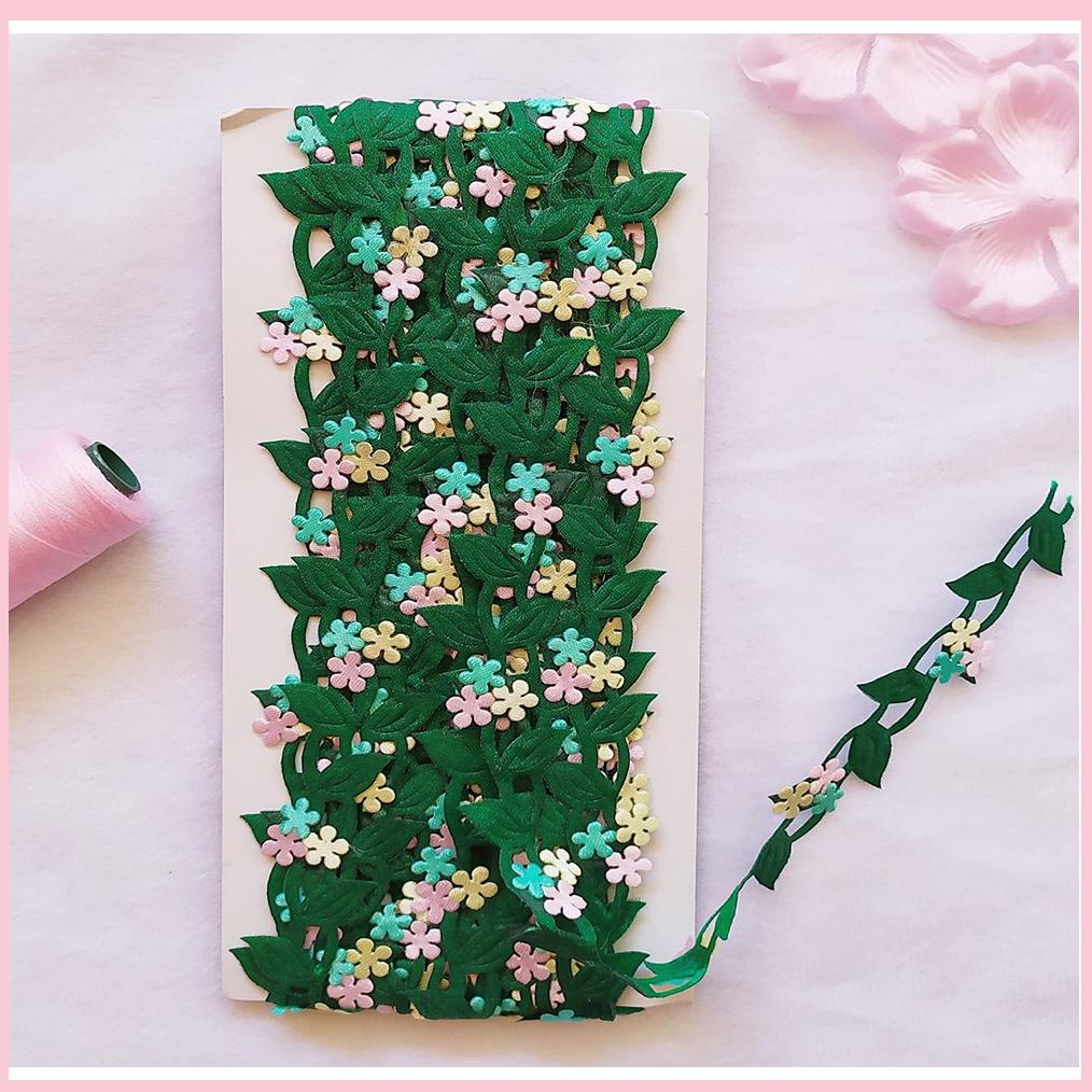 [Per Roll] Renda Daun Bunga 3 Melati Bahan Satin Lebar 2 Cm - Vintage Rustic Hiasan Mukena Hiasan Hi