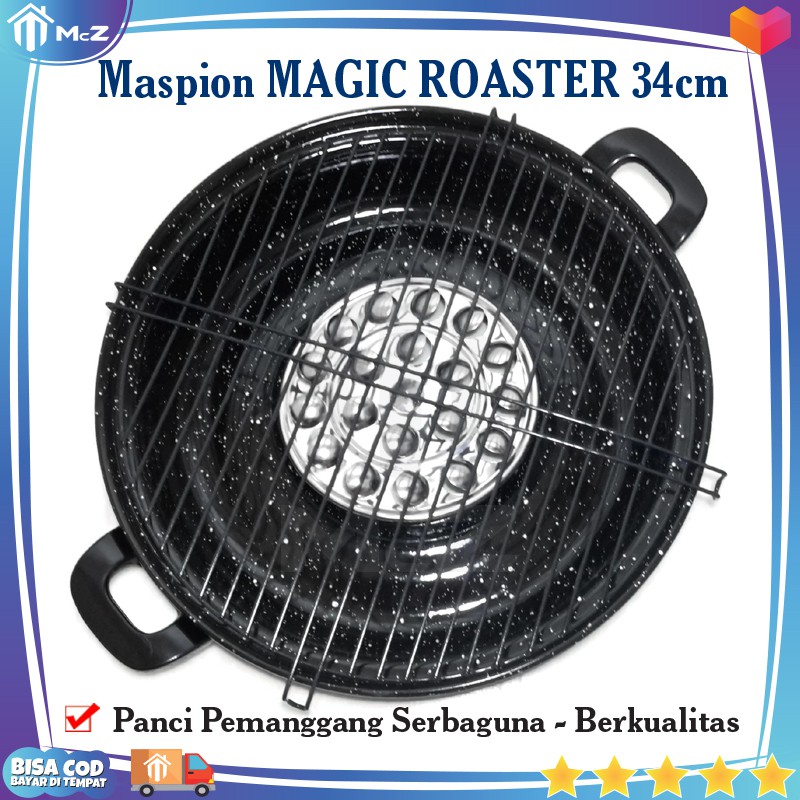 Maspion MAGIC ROASTER 34cm Panci Pemanggang Serbaguna Daging Ala Korea Enamel - Hitam bisa COD
