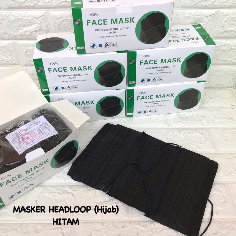 MASKER HIJAB HITAM/ MASKER TERMURAH