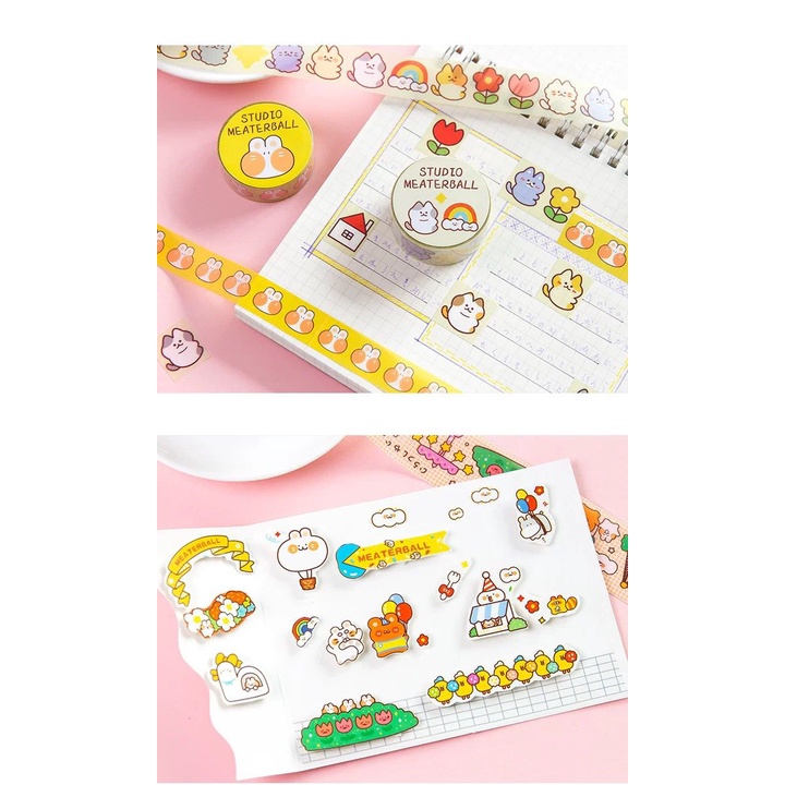 [littlecrab] Stiker Roll Motif Cartoon Unik Lucu Roll Tape Scrapbook DIY Stationary Sticker Kit Book Journal Decoration Selotip Washi Tape Kartun Jepang Dekorasi DIY