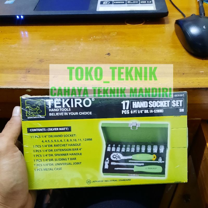 kunci shock sock sok set 17 pcs ukuran 4 - 12 mm box besi 1/4" Dr TEKIRO box besi
