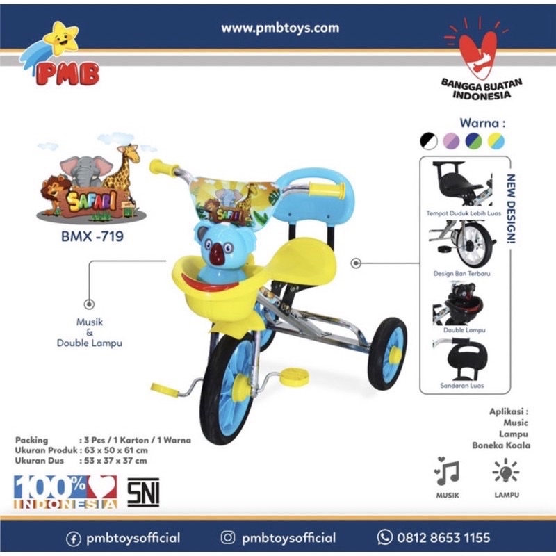 Tricycle PMB BMX 719 Nikel Sepeda Tiga Roda Anak Balita