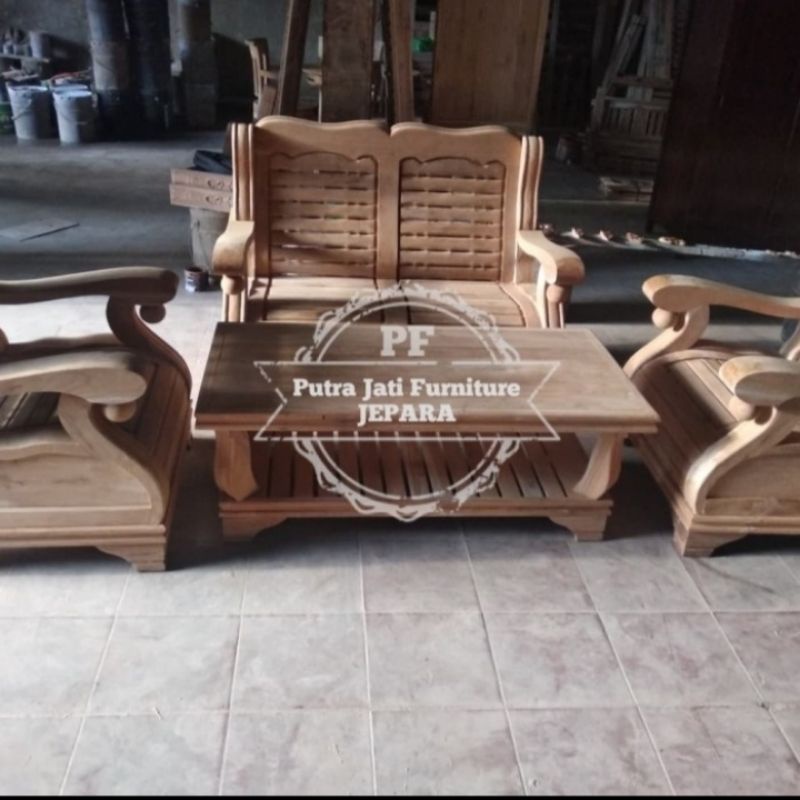 Kursi tamu gajah kayu jati - Kursi 211 + meja mebel murah